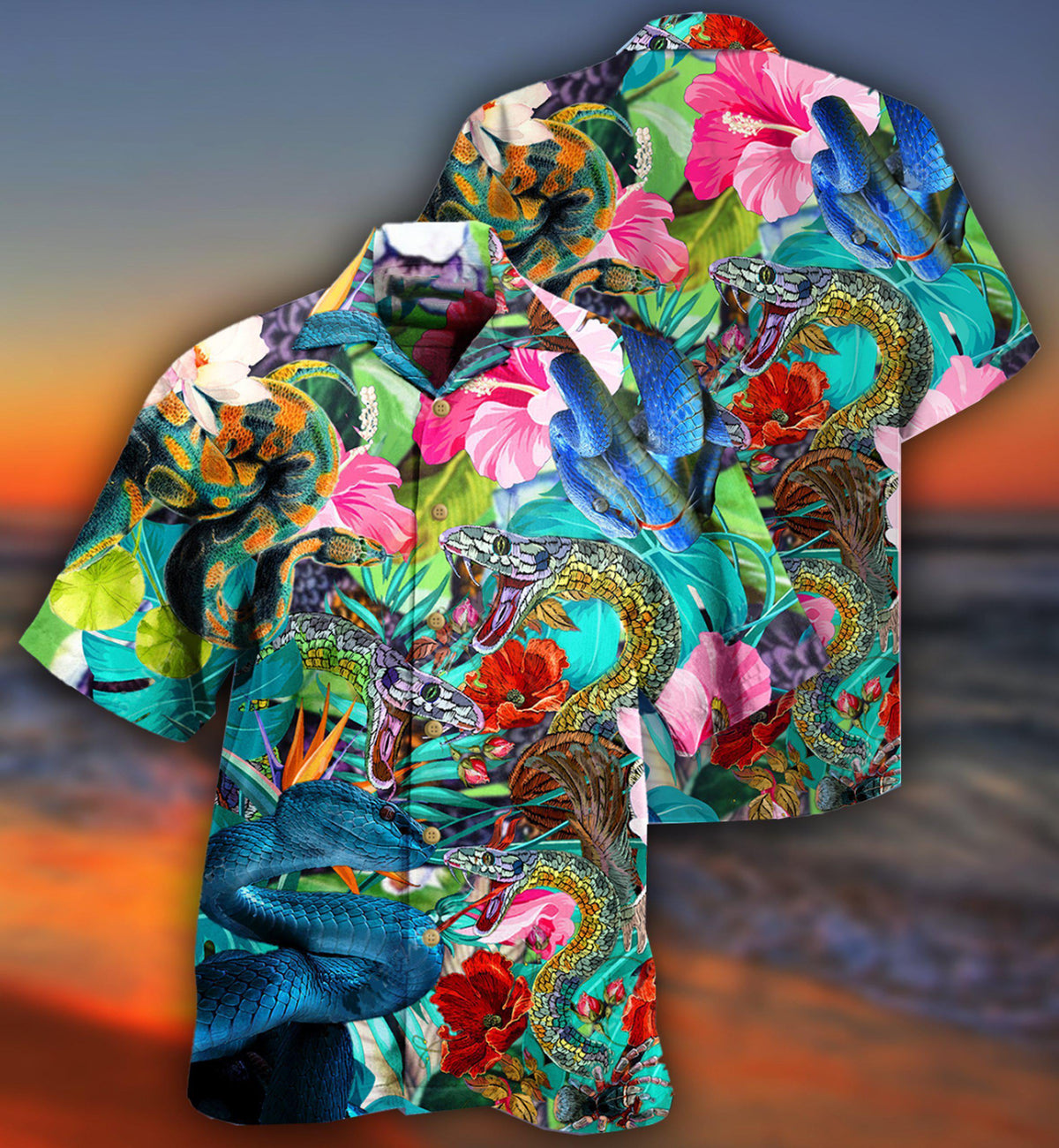 Snake Hawaiian Shirt With All Over Print For Tropical Holiday Resort Parties And Everyday Style