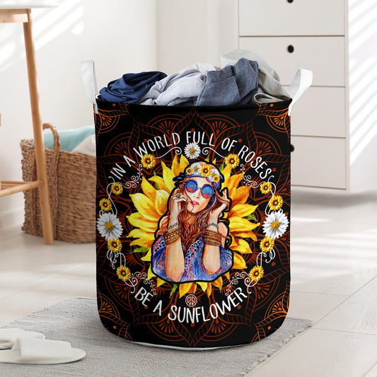 Be A Sunflower Hippie Girl Laundry Basket For Bathroom Bedroom Storage