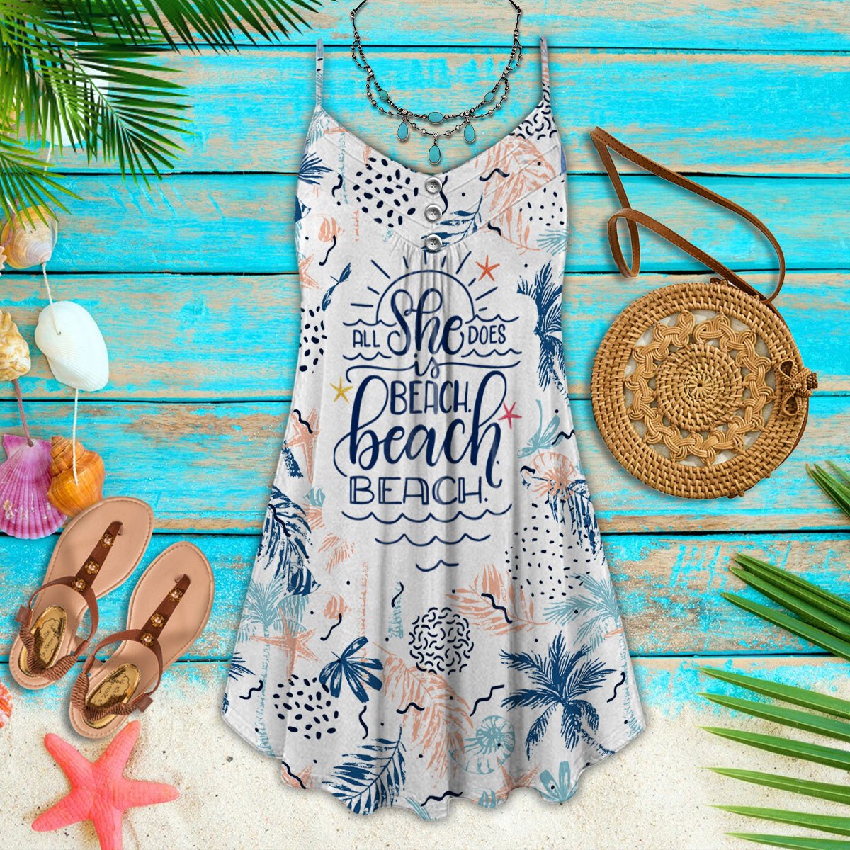 Beach A Cute Girl V-Neck Sleeveless Cami Dress For Tropical Parties And Casual Everyday Style