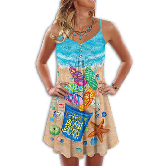 Flip Flop Starfish Beach – Women's Summer Sleeveless V-Neck Camisole Dress