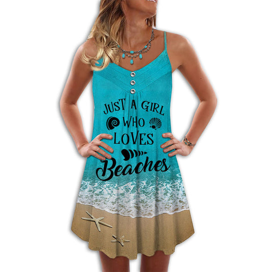 Girl Who Loves Beach – Women's Summer Sleeveless V-Neck Camisole Dress