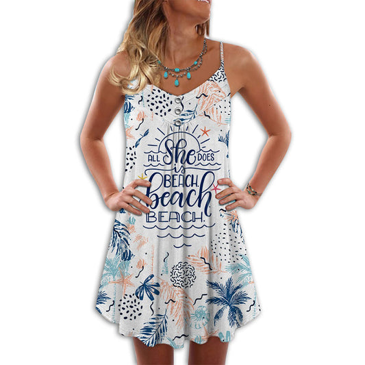 Beach A Cute Girl V-Neck Sleeveless Cami Dress For Tropical Parties And Casual Everyday Style