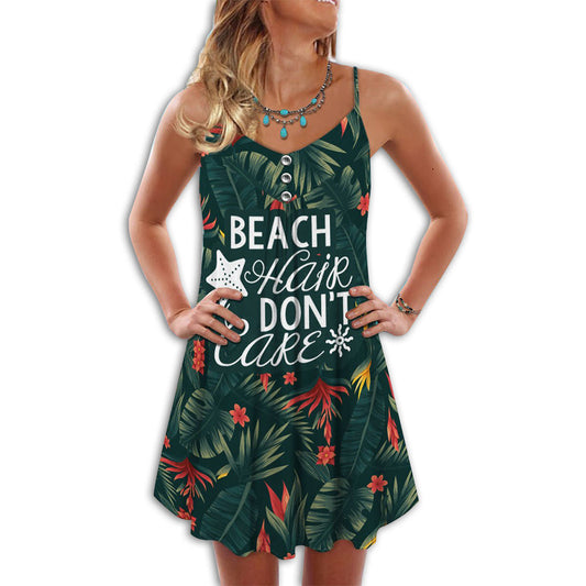 Beach Hair Dont Care V-Neck Sleeveless Cami Dress For Beach Festivals And Comfortable Summer Outfits