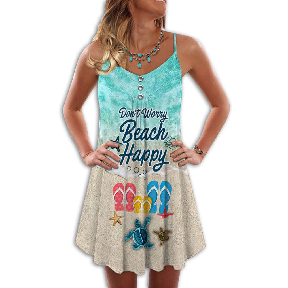 Beach Happy Dont Worry V-Neck Sleeveless Cami Dress For Ocean Lovers And Sunny Getaways