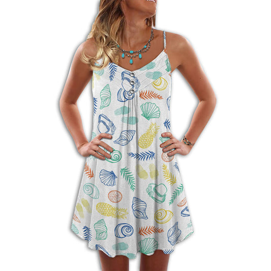 Sea Snail Beach Pattern – Women's Summer Sleeveless V-Neck Camisole Dress