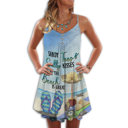 Sandy Toes Beach Days – Women's Summer Sleeveless V-Neck Camisole Dress