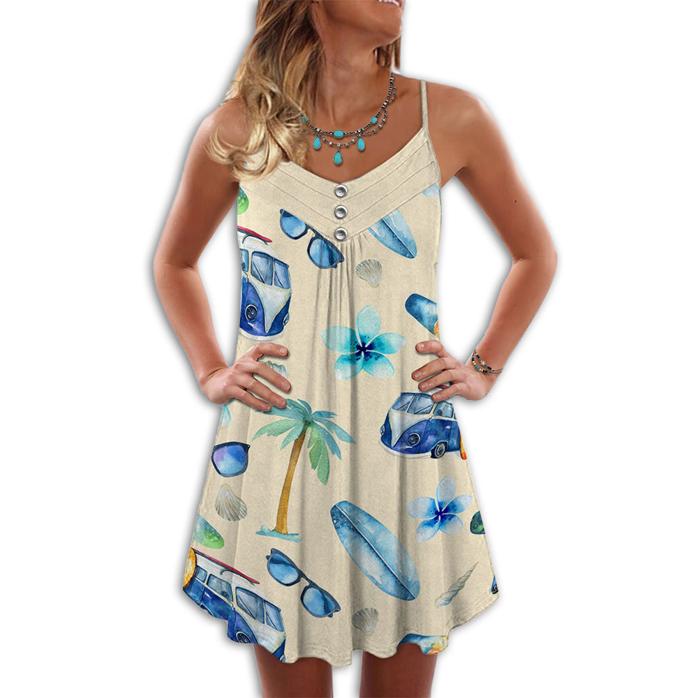 Beach Vibe Palm And Sun Glass V-Neck Sleeveless Cami Dress For Island Holidays And Thoughtful Gifting