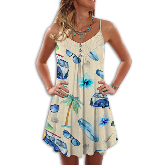 Beach Vibe Palm And Sun Glass V-Neck Sleeveless Cami Dress For Island Holidays And Thoughtful Gifting