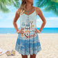 Beach Lover V-Neck Sleeveless Cami Dress For Beach Trips And Resort Vacations