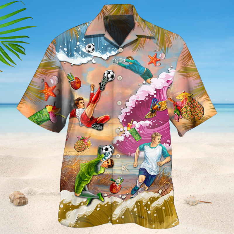 Summer Beach Soccer Hawaiian Shirt For Active Holidays, Resort Trips, And Warm Weather Gatherings