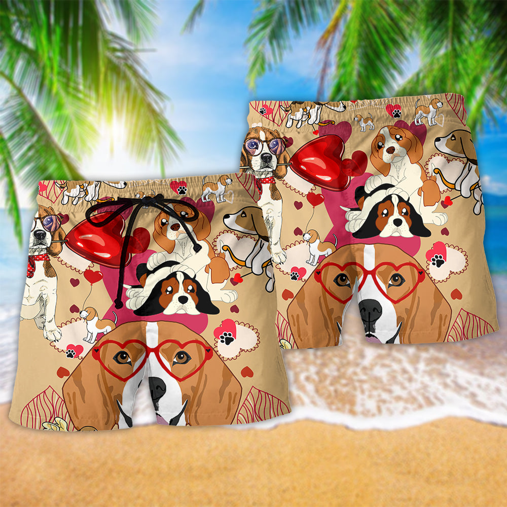 Beagle Valentine Love Dog Beach Shorts Print Detail For Beach Activities And Vacation Wear