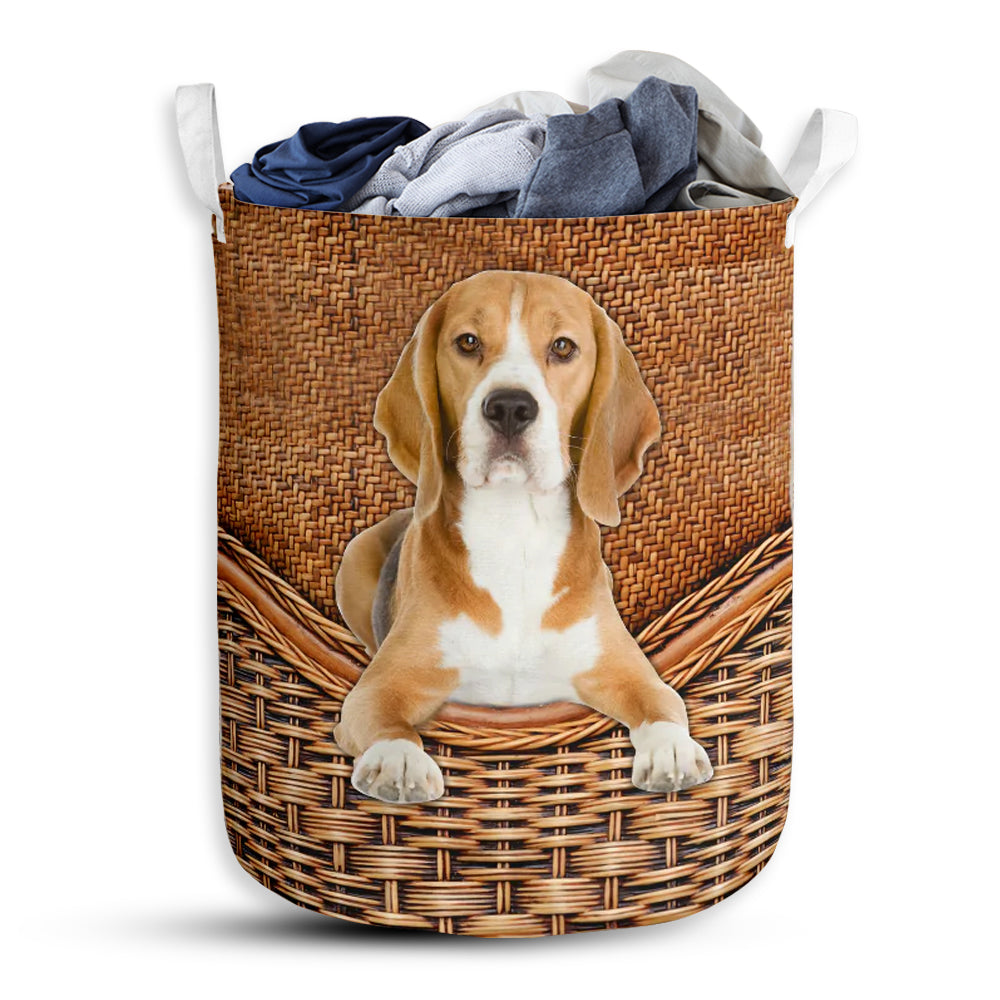 Small Size Beagle Dog Rattan Texture Laundry Basket For Bathroom Bedroom Storage