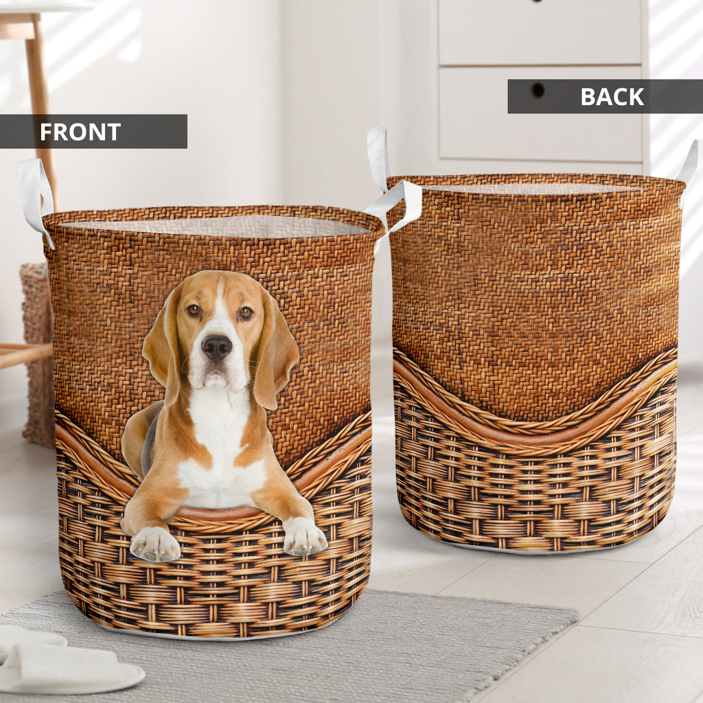 Beagle Dog Rattan Texture Laundry Basket For Nursery Dorm And Home Storage