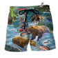 Bear Salmon Hunting With Animals Hawaiian Print Beach Shorts For Active Summer Travel