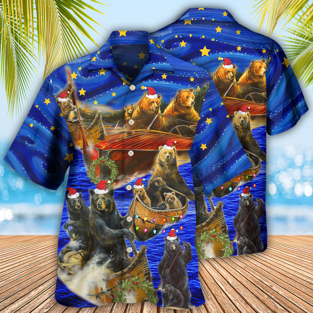 Christmas Bear Hawaiian Shirt With Detailed Graphic For Warm Weather Adventures Parties And Daily Comfort