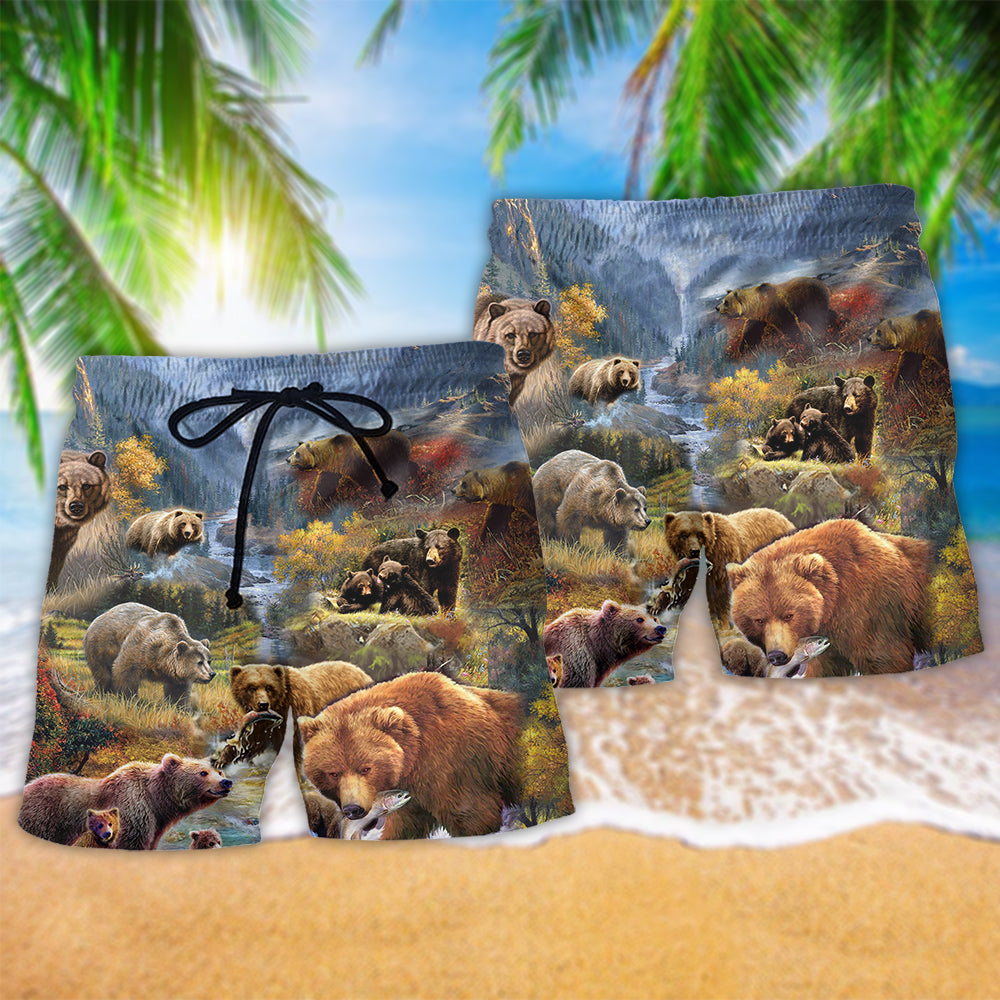 Bear Into The Wild Beautiful Mountain Hawaiian Beach Shorts For Sunny Getaways And Gifting