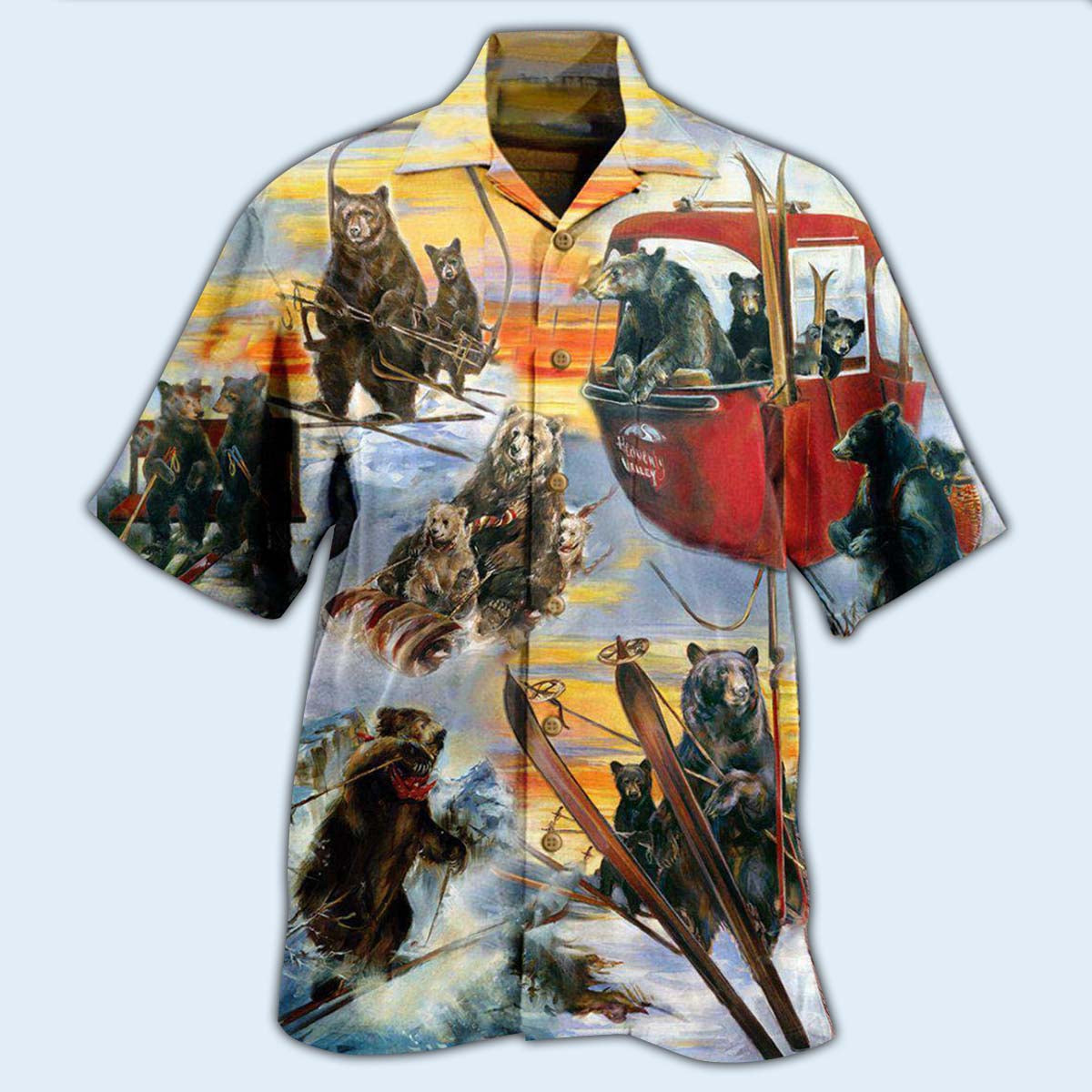 Playful Bear Hawaiian Shirt With All Over Print For Resort Travel Summer Outings And Casual Gatherings