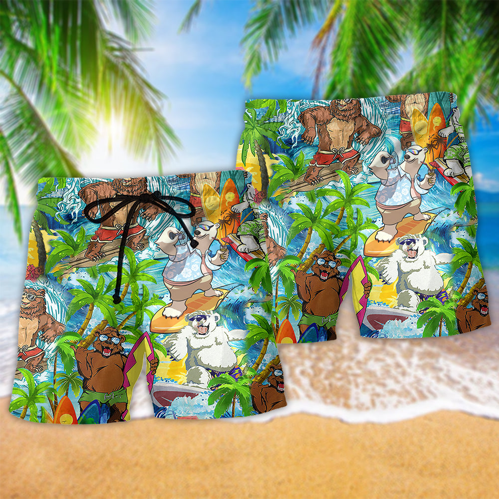 Bear Love Beach Love Animals Coconut Hawaiian Beach Shorts For Beach Days And Casual Travel
