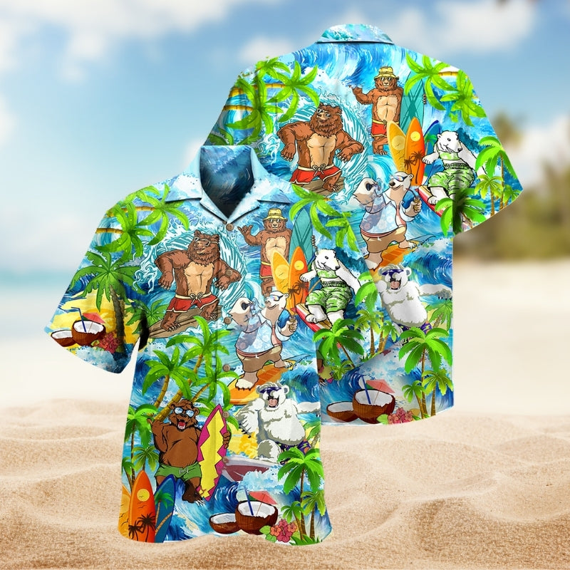 Bear Beach Animals Hawaiian Shirt For Summer Vacation, Beach Travel, And Casual Wear