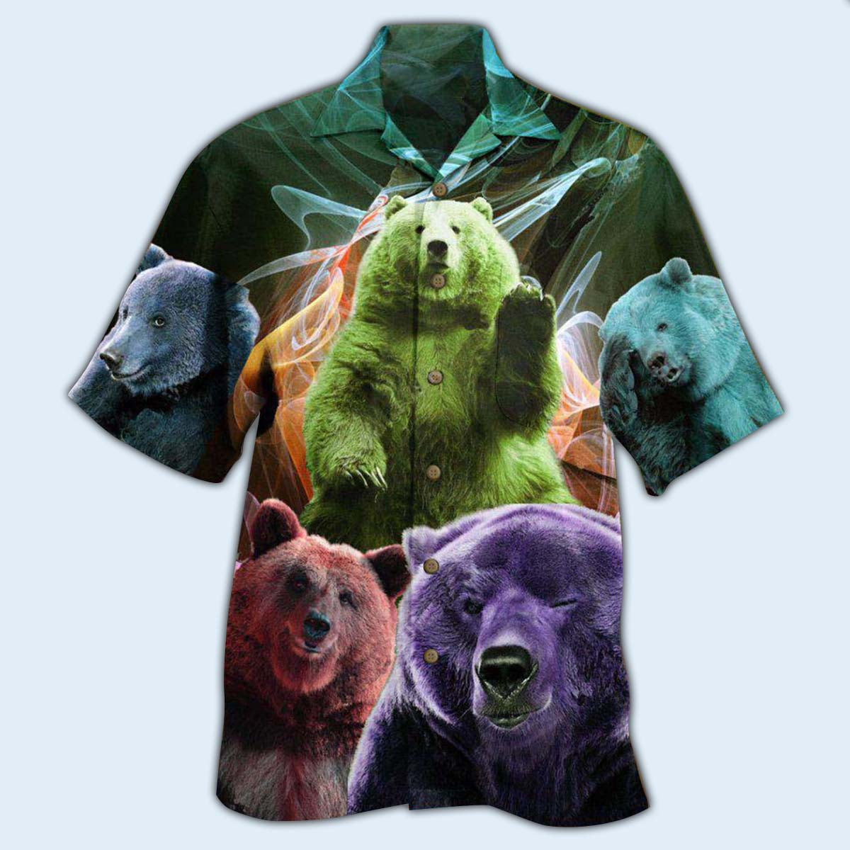 Neon Bear Ligh Hawaiian Shirt For Summer Events And Casual Outdoor Wear