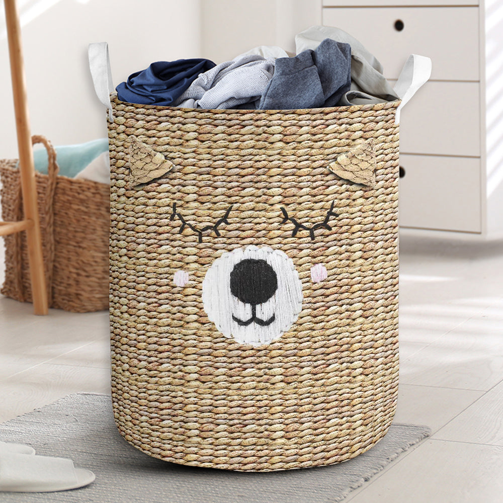 Bear Wicker Laundry Basket For Room Home Organizer