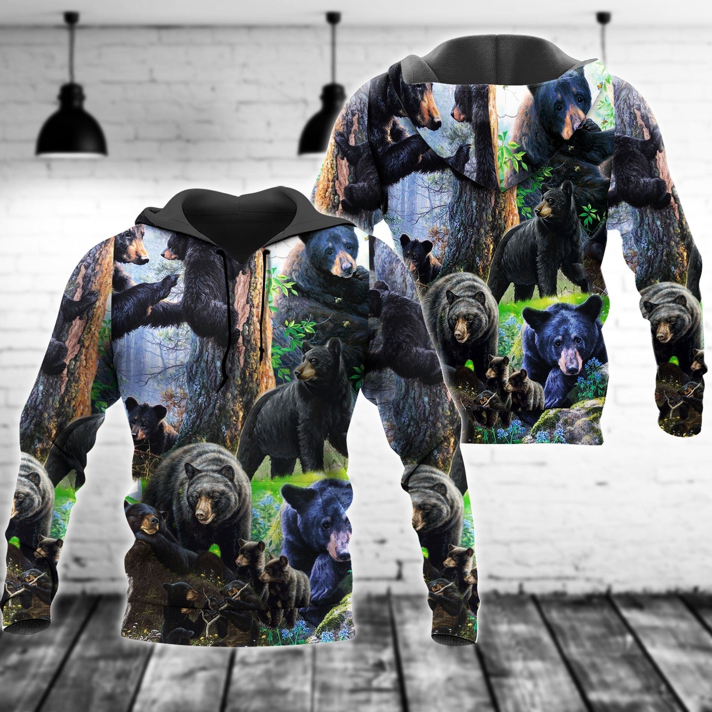 Black Bear Family Spring Hoodie For Animal Enthusiasts Outdoor Activities And Daily Wear