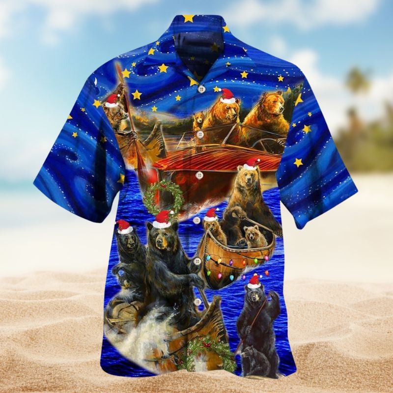 Bear Floats Boats Christmas Hawaiian Shirt For Coastal Travel, Casual Events, And Comfortable Summer Wear