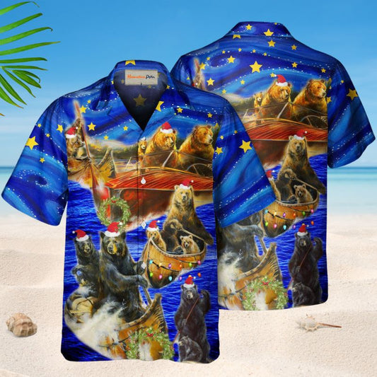 Bear Floats Boats Christmas Hawaiian Shirt For Coastal Travel, Casual Events, And Comfortable Summer Wear