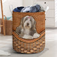 Bearded Collie Dog Rattan Texture Laundry Basket For Room Home Organizer