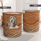 Bearded Collie Dog Rattan Texture Laundry Basket For Nursery Dorm And Home Storage