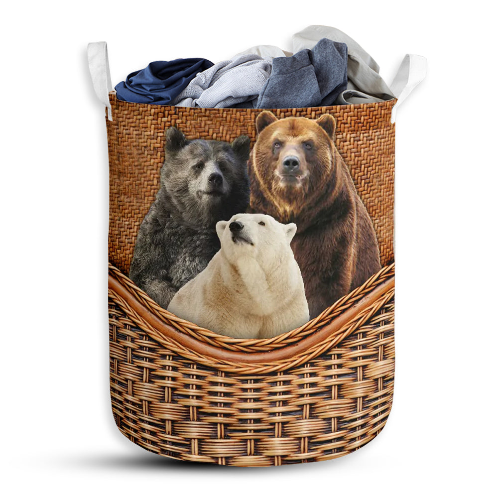 Small Size Bear Rattan Texture Three Bears Laundry Basket For Bathroom Bedroom Storage