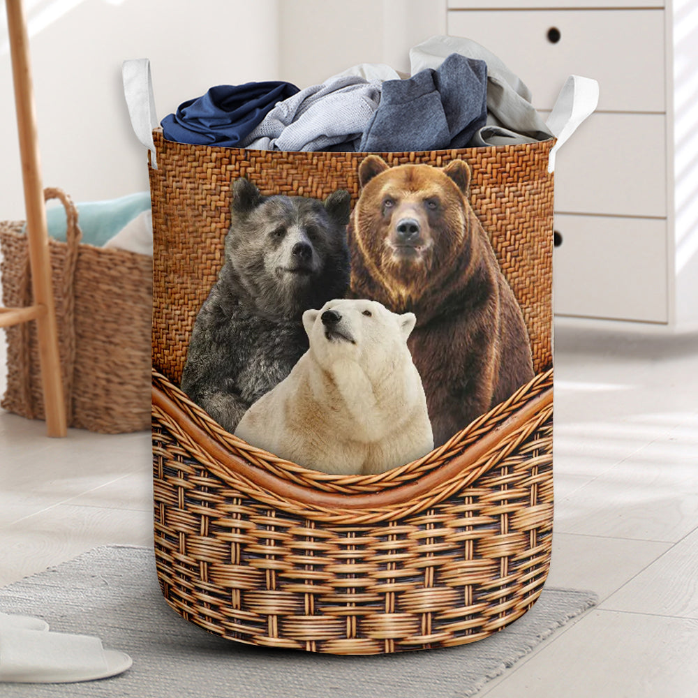 Bear Rattan Texture Three Bears Laundry Basket For Room Home Organizer