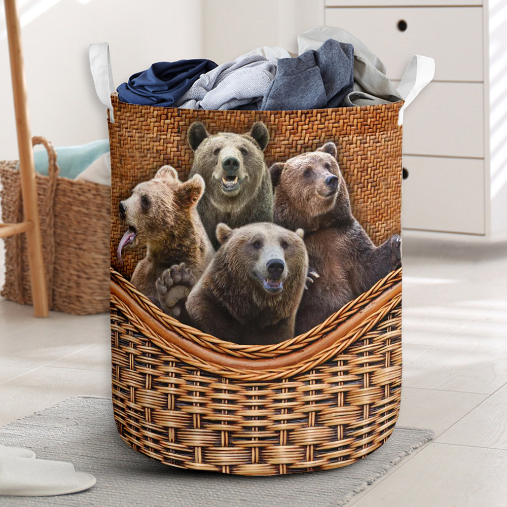 Bear Rattan Texture Four Bears Laundry Basket For Farmhouse Bathroom Bedroom Laundry Room And Home Decor