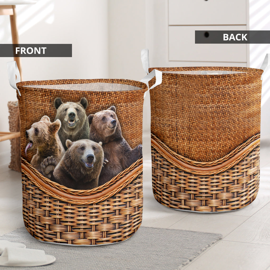 Bear Rattan Texture Four Bears Laundry Basket For Bathroom Bedroom Storage