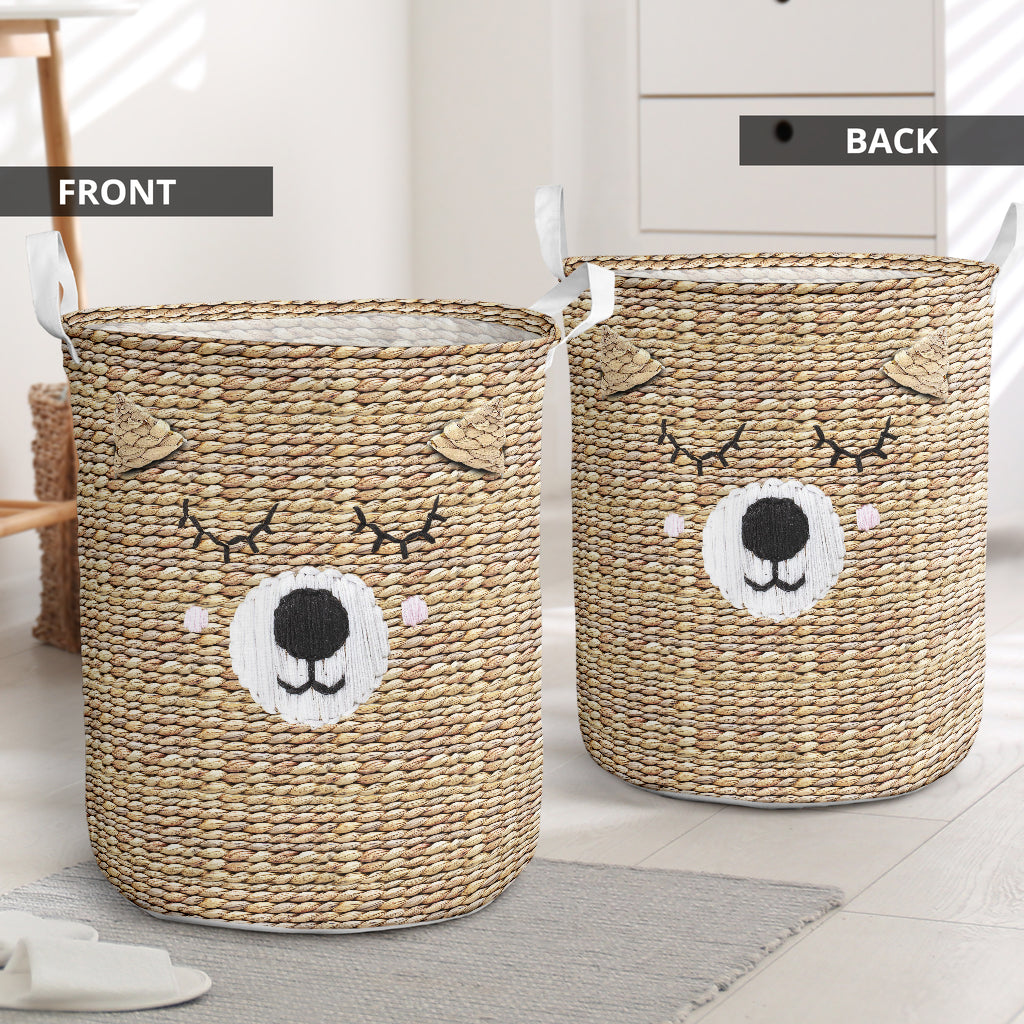 Bear Wicker Laundry Basket For Nursery Dorm And Home Storage