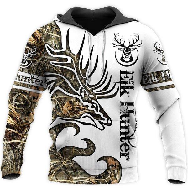 Elk Hunting Half Camo Forest Hoodie For Hunting Enthusiasts Daily Wear And Weekend Adventures