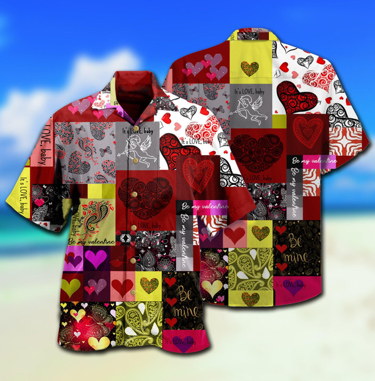 Valentine Beautiful Heart Paisley Hawaiian Shirt Artwork View For Coastal Escapes And Resort Style