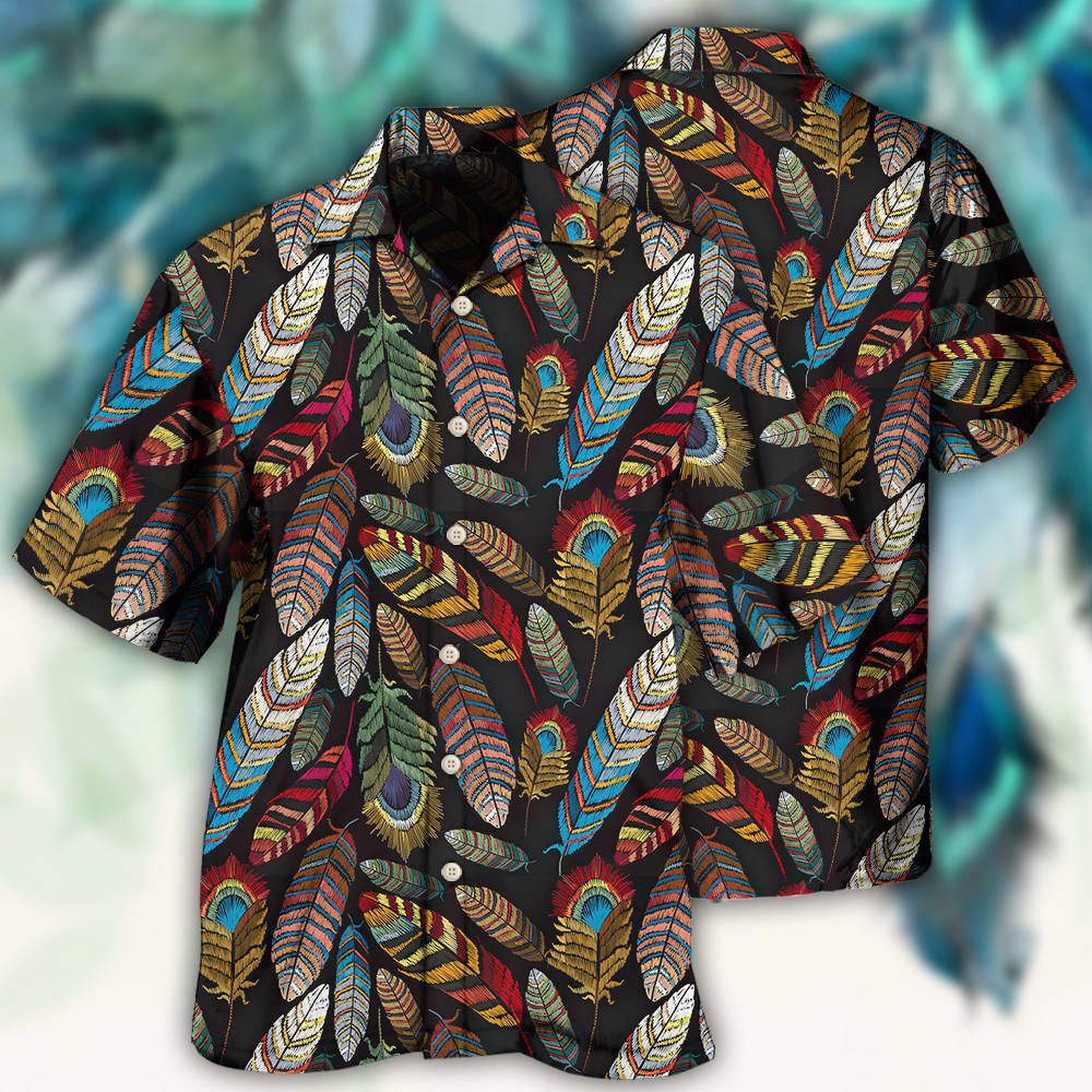 Creative Elegant Feather Pattern Hawaiian Shirt For Beach Days, Summer Outings, And Thoughtful Gift Giving