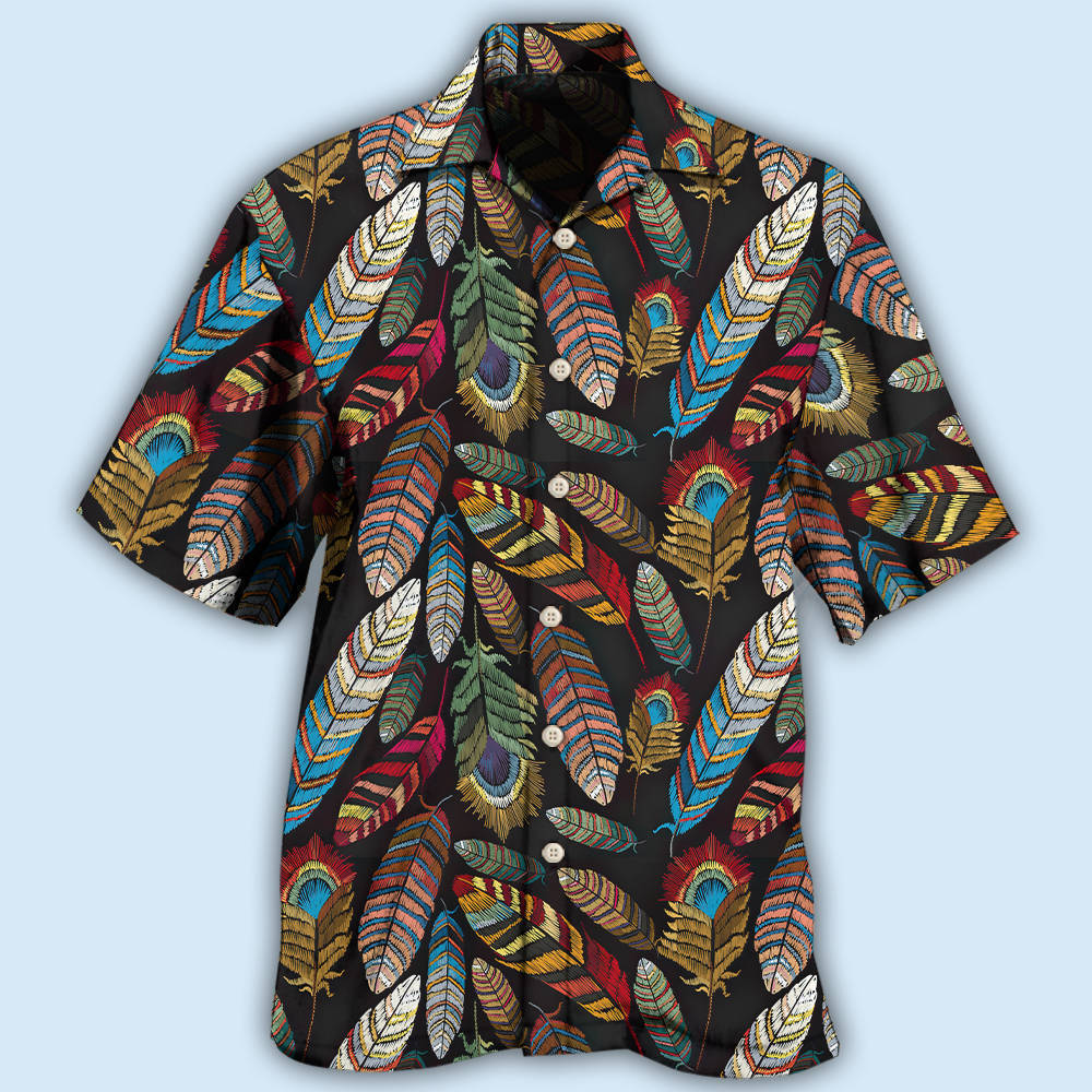 Creative Elegant Feather Pattern Hawaiian Shirt For Beach Days, Summer Outings, And Thoughtful Gift Giving