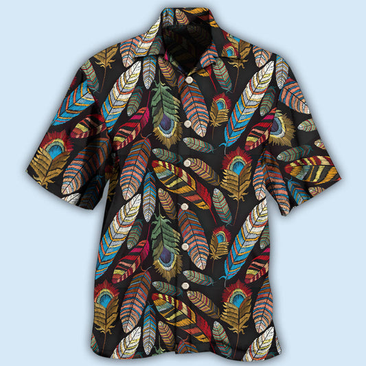 Creative Elegant Feather Pattern Hawaiian Shirt For Beach Days, Summer Outings, And Thoughtful Gift Giving