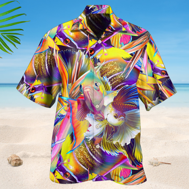 Elegant Fish Hawaiian Shirt For Coastal Travel, Casual Events, And Comfortable Summer Wear