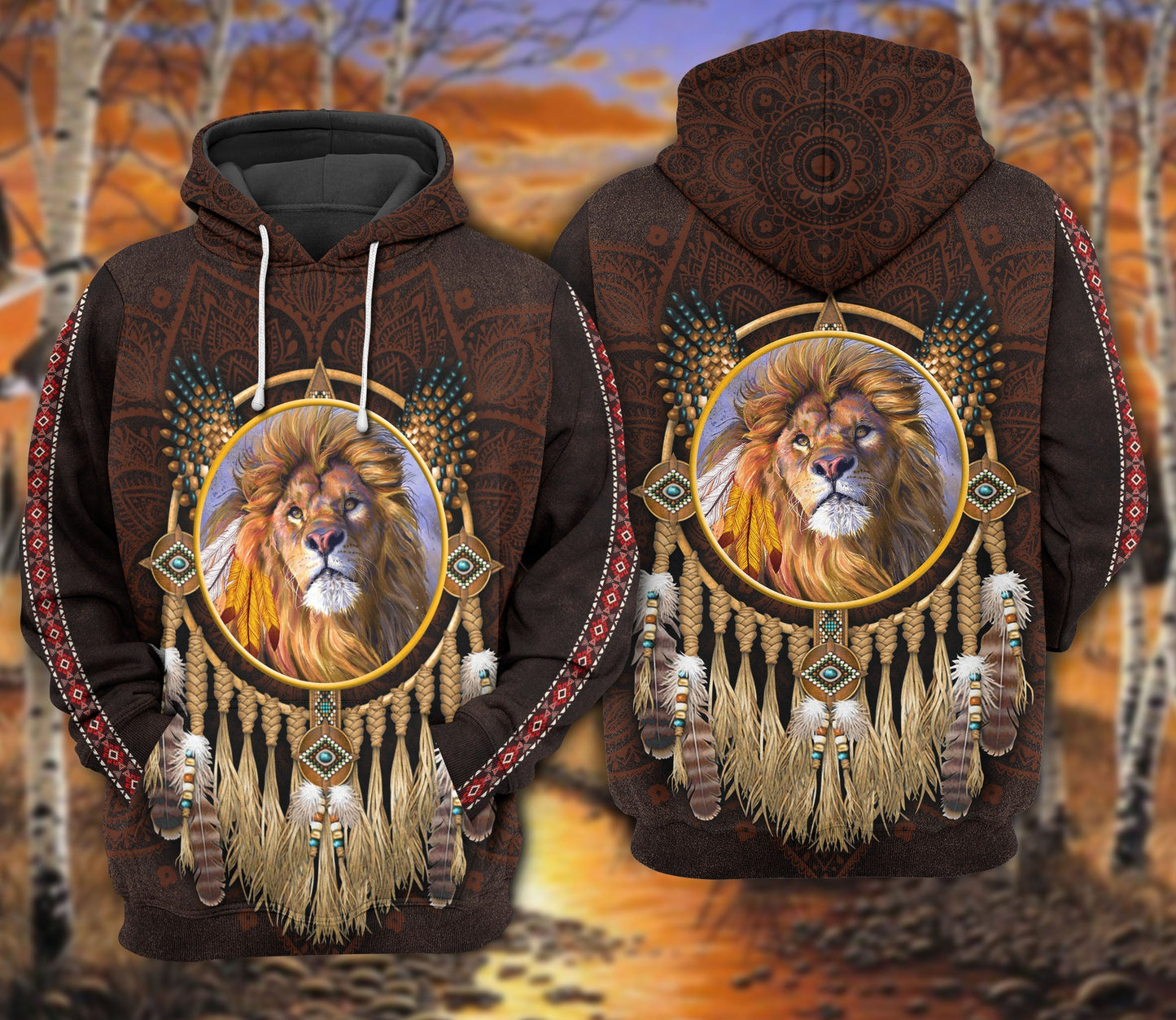 Native Regal Lion Hoodie For Traditional Artwork Lovers Travel And Relaxed Daily Outfits