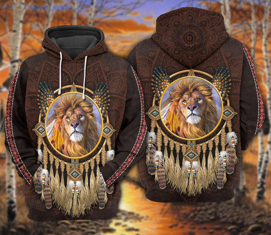 Native Regal Lion Hoodie For Traditional Artwork Lovers Travel And Relaxed Daily Outfits