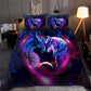 Galaxy Dragon And Wolf Battle Bedding Cover For Fantasy Bedroom Decor