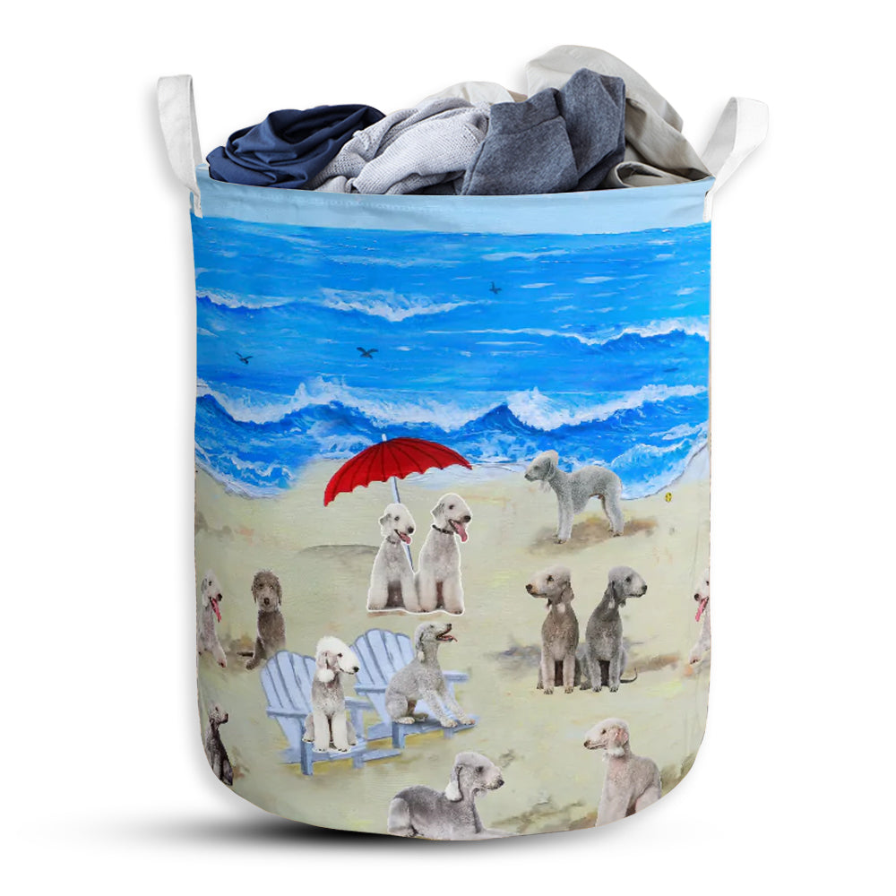 Small Size Bedlington Terrier In Beach Laundry Basket For Bathroom Bedroom Storage