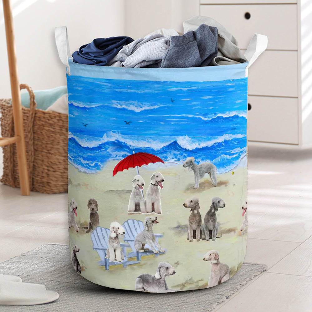 Bedlington Terrier In Beach Laundry Basket For Room Home Organizer