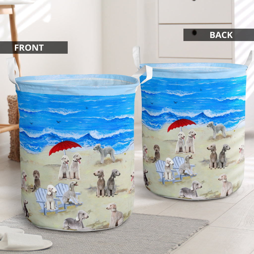 Bedlington Terrier In Beach Laundry Basket For Nursery Dorm And Home Storage