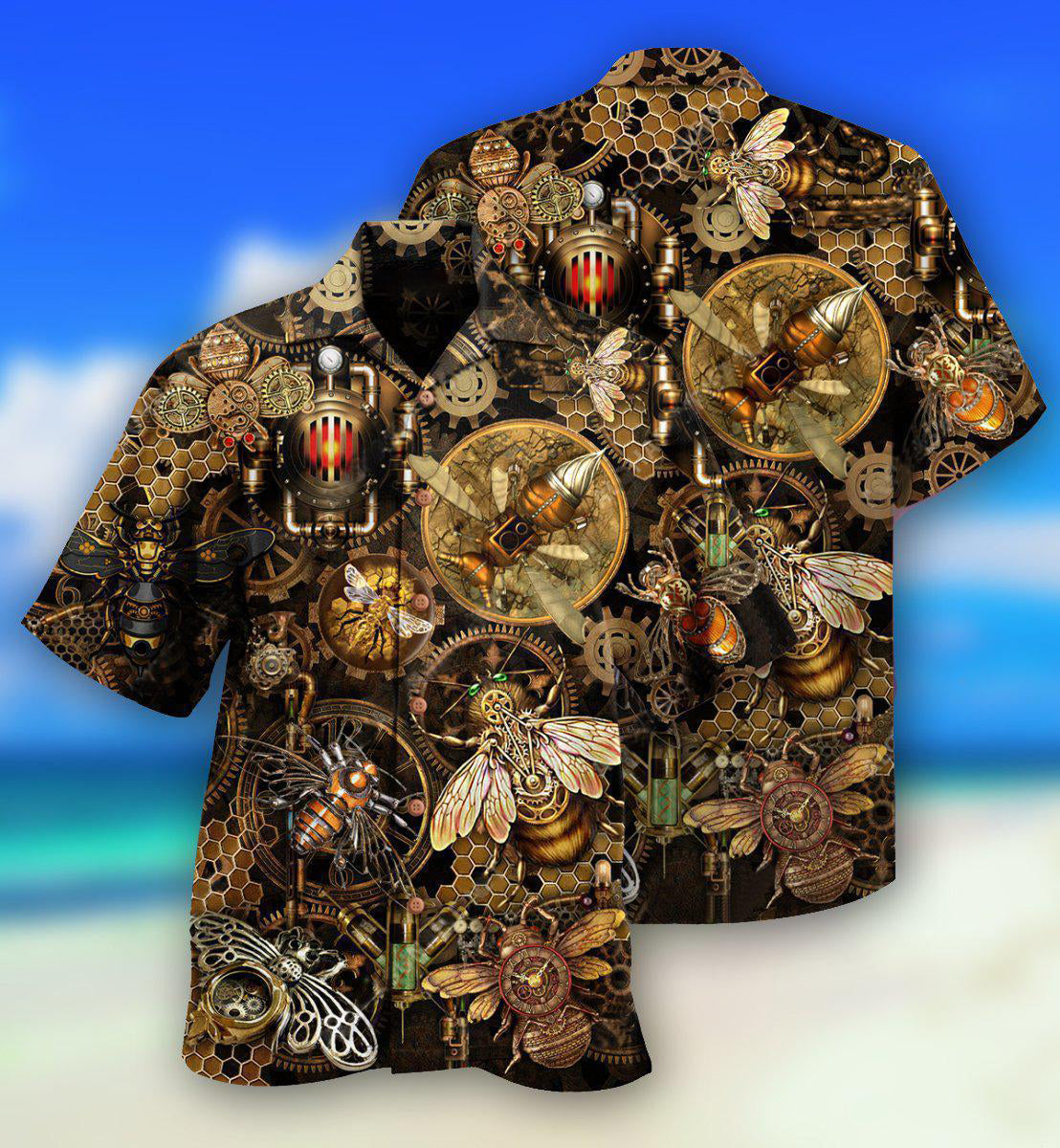 Honey Bee Hawaiian Shirt With Detailed Graphic For Tropical Travel Beach Gatherings And Comfortable Wear