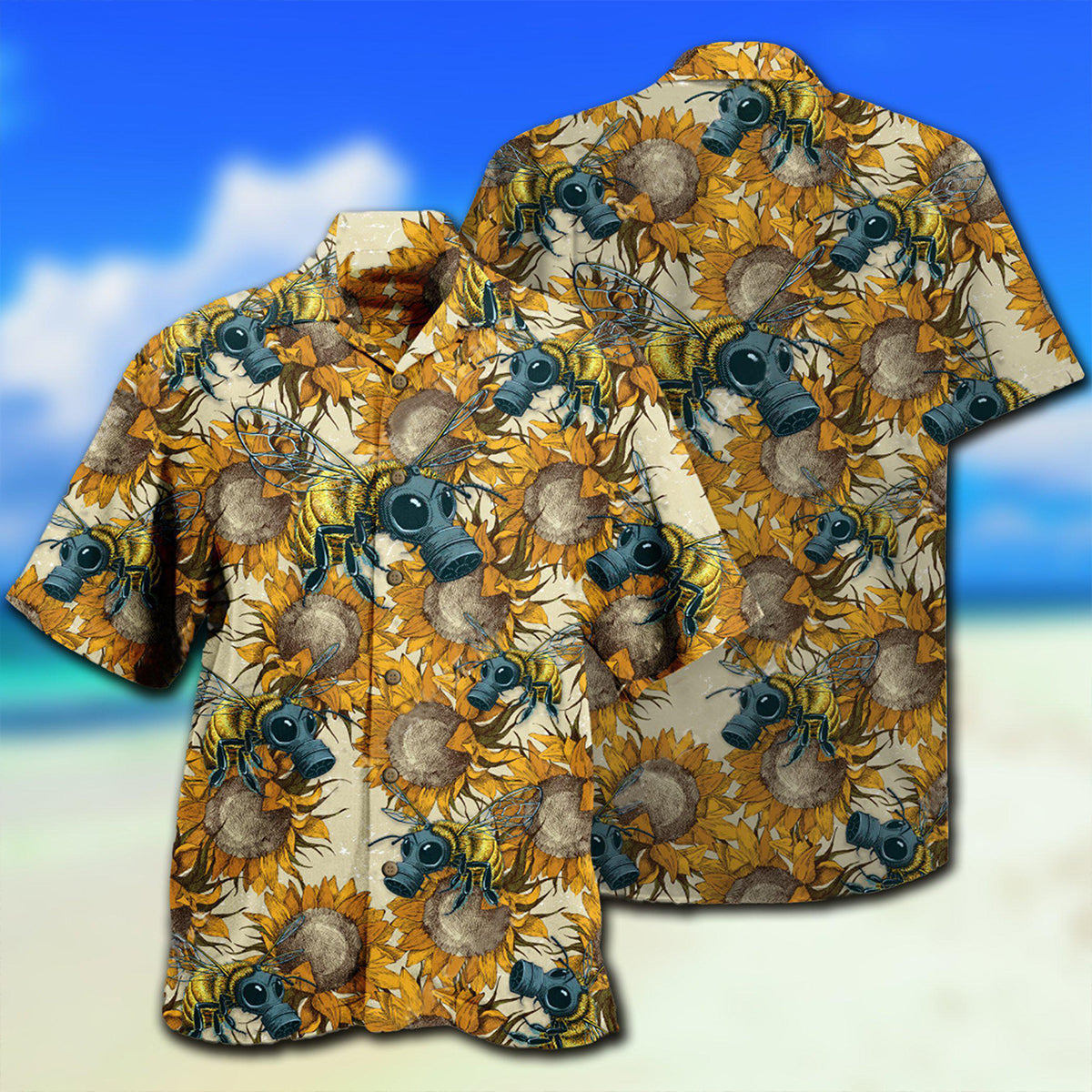 Sunflower Honey Bee Hawaiian Shirt With Detailed Graphic For Coastal Adventures Summer Events And Everyday Comfort