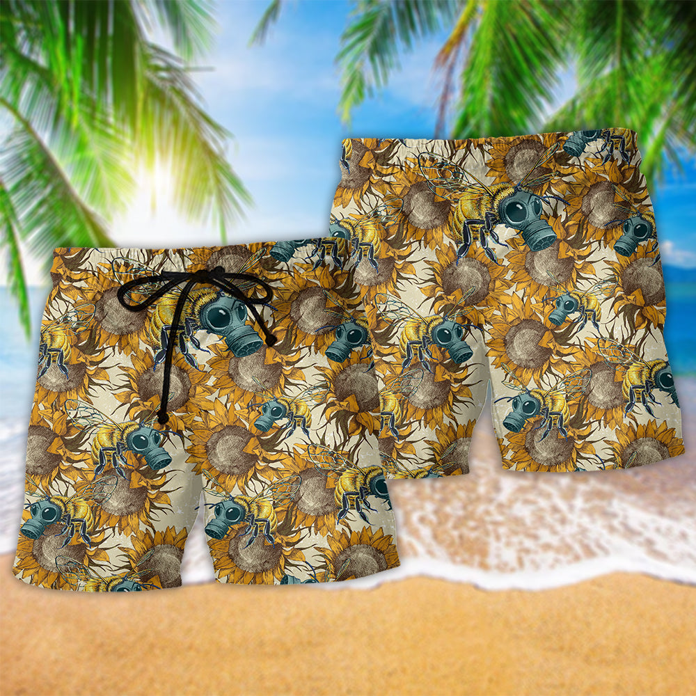 Sunflower Bee Nature Beach Shorts Pattern Detail For Vacation Style And Travel Ready Comfort